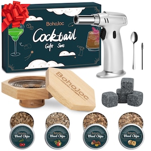 Valentine&#39;s Day Gifts | Cocktail Smoker Kit with Torch, Wood Chips, Stone Ice Cubes, Bourbon Whiskey Smoker Kit, Gifts for Men Dad Boyfriend