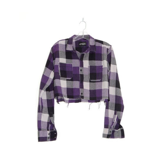 90s FLANNEL CROP TOP Purple Black 