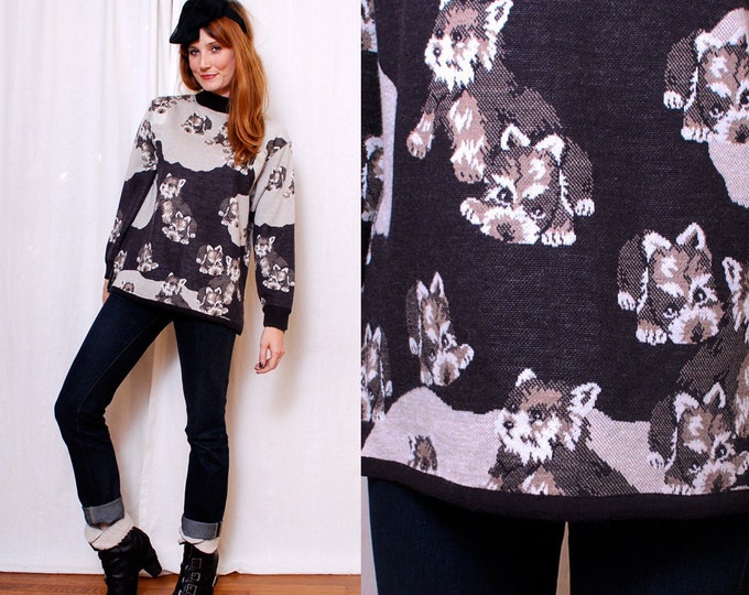Adorable Vintage Scotty DOG PRINT Sweater Great Shape Etsy