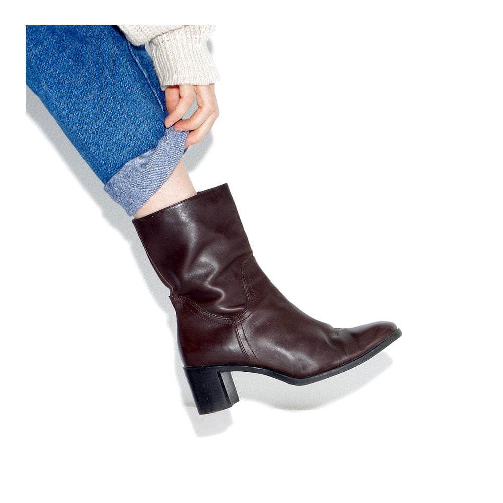 Vintage BROWN LEATHER BOOTS 90s Boots 