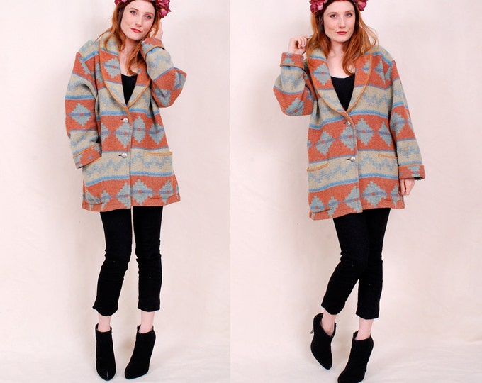 Vintage Southwest Blanket Jacket Giant Shawl Collar Silver Etsy