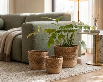 Woven Plant Basket, Natural Straw Planter Storage Basket