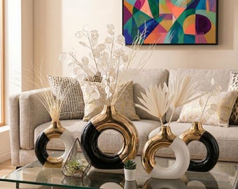 Luxury Nordic Ceramic Vase, Gold Home Table Decor