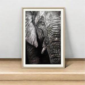 Original Charcoal Drawing, Elephant Charcoal Drawing, Original Art, Giant Elephant, One Of A Kind, Animal Portrait, Elephant Portrait,