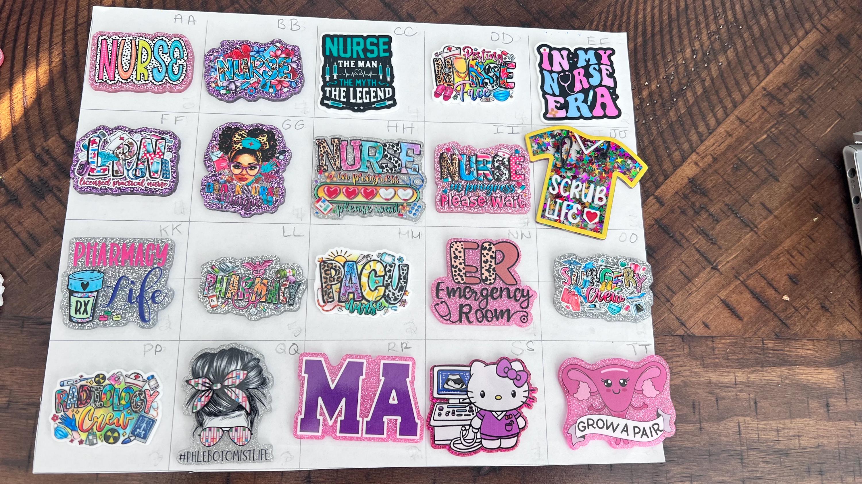 Acrylic flatback DIY charms nurse glitter pharmacy radiology medical assisant LPN Surgery phlebotomist