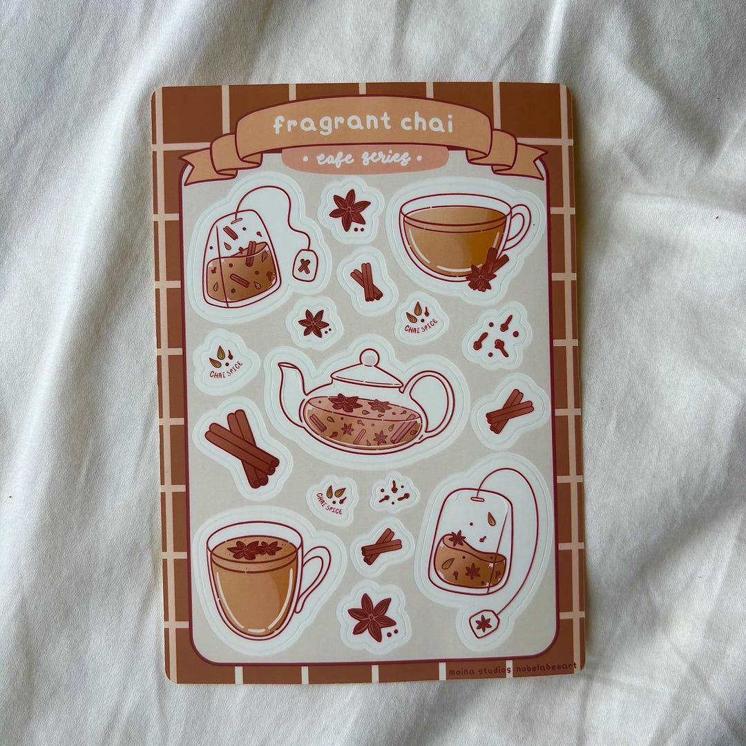 Fragrant Chai Sticker Sheet, Desi Cafe Series, Transparent Matte ...