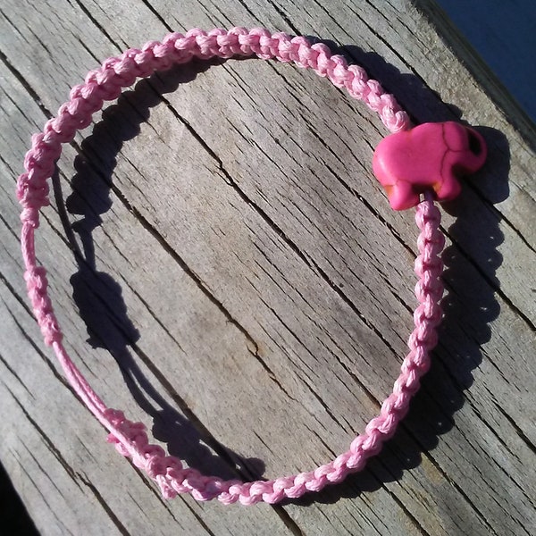 Pink Macrame Friendship Bracelet w/ Elephant Magnesite Bead Minimalist Jewelry Arm Candy Gift Friendship Bracelet