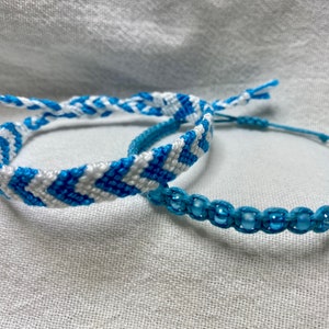 2 piece Blue & White Bracelet Set | Blue Macrame with Blue Seed Beads | Blue and White Woven Chevron Friendship Bracelets  Jewelry Gift Set