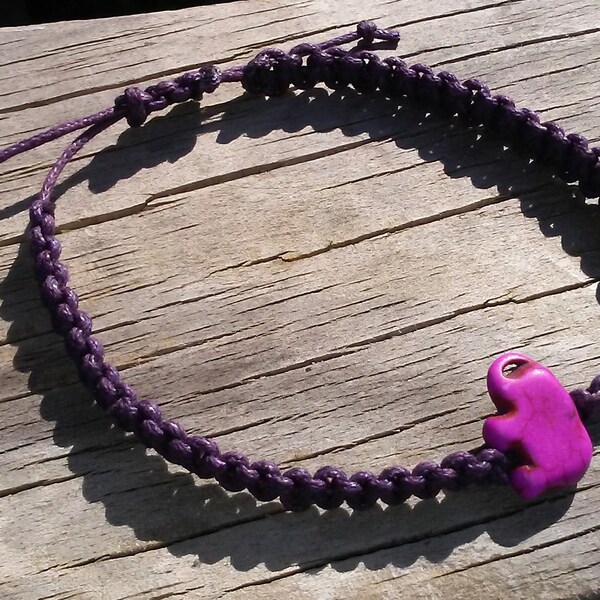 Purple Macrame Friendship Bracelet w/ Elephant Magnesite Bead Minimalist Jewelry Arm Candy Gift Friendship Bracelet