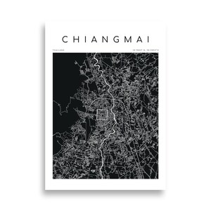 Affiche encadrée dessinée à la main sur la carte de Chiang Mai Poster