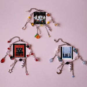 Ateez Goldene Stunde Pt. 2 Inspiriertes Armband|Zierliches Kpop Kettenglied Perlenarmband|Silber Stern,Mond,Blumen Charms|Y2K Rot,Gelb,Blau Armband