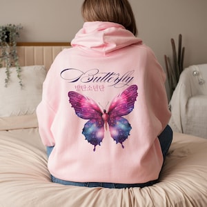 BTS Butterfly Hoodie, Bangtan Merch, Colorful Butterfly Design, Cozy Sweatshirt Light Pink