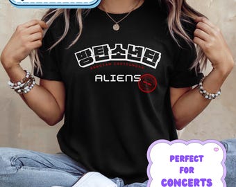 BTS Aliens T-Shirt, Korean Text Neon, Alien Logo Tee | Aliens Phrase T-shirt, BTS Merch