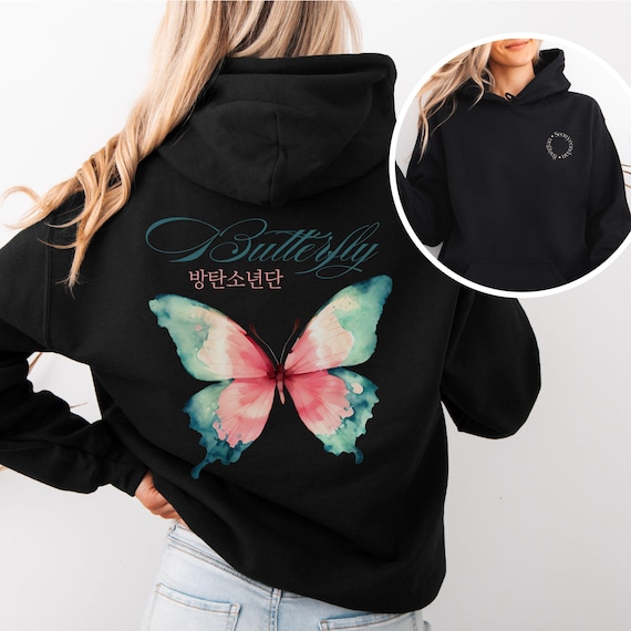 BTS Butterfly Hoodie, Bangtan Merch, Colorful Butterfly Design, Cozy Sweatshirt