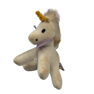 Vintage 1980s R Dakin Unicorn Plush Christmas Ornament White Gold