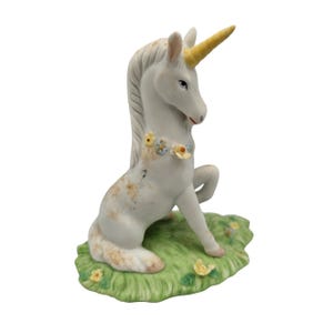 Vintage 1983 Enesco Porcelain Unicorn Figurine Sitting Flirty Whimsical