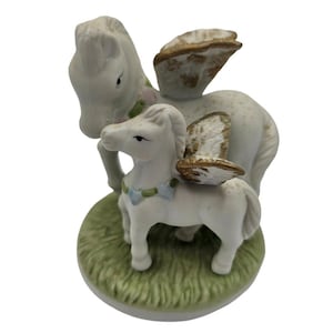 Vintage 1990s Hand painted Pegasus Mom and Baby Foal Figurine