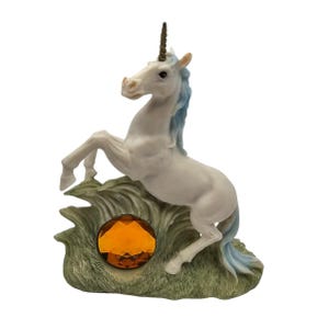 Figura de unicornio de resina pintada a mano de la década de 1990 con gema de piedra natal de noviembre