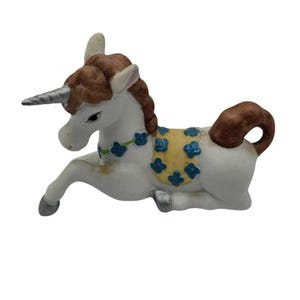 Vintage 1990s Hand Painted Porcelain Unicorn Figurine Laying Down Cute
