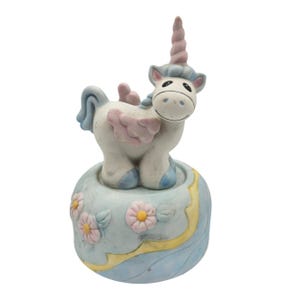 Vintage 1985 Schmid Cute Cartoon Unicorn Music Box Hand Painted