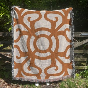 Modern Geometric Woven Blanket, Earthy Orange Throw, Mid Century Throw, Woven Sofa Couch Blanket, Farmhouse Blanket Boho Throw Blanket  Gift
