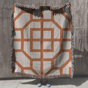 Modern Geometric Woven Blanket, Earthy Orange Throw, Mid Century Throw, Woven Sofa Couch Blanket, Farmhouse Blanket Boho Throw Blanket  Gift