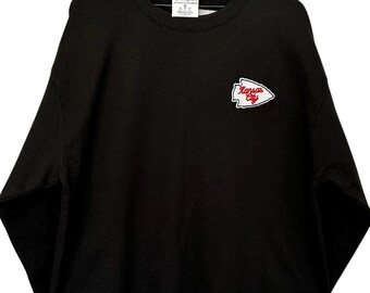 Kansas City Chiefs Embroidered Black Crewneck Sweatshirt, Womens Mens Embroidered Sweatshirt, KC Football Unisex, KC Arrowhead