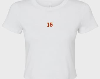 Embroidered Kansas City Chiefs Football Shirt, Kansas City Womens Cropped Top, Mahomes 15 Womens Baby tee