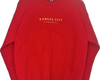 Kansas City Chiefs Embroidered Red Crewneck Sweatshirt, Womens Mens Sweatshirt, KCFootball Crewneck Sweatshirt, KC Super Bowl Sweatshirt