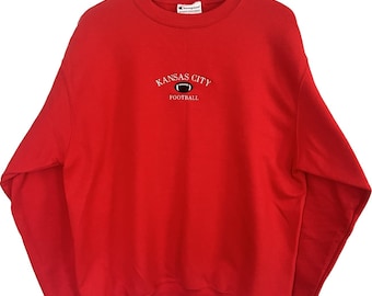 Kansas City Chiefs Embroidered Crewneck Sweatshirt, Womens Mens Embroidered Sweatshirt, Kansas City Football Sweatshirt, KC Sweatshirt