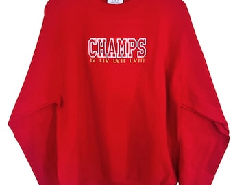 Kansas City Chiefs  Embroidered Red Crewneck Sweatshirt, Womens Mens Sweatshirt, KC Football Crewneck Sweatshirt, KC Super Bowl Sweatshirt