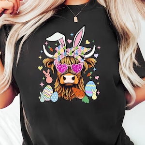 Highland Cow Easter Day Shirt, Happy Easter Sweatshirt, Heifer Cow Easter T-Shirt, Easter Egg Shirt, Cow Lover Shirts, Farm Animals Tee