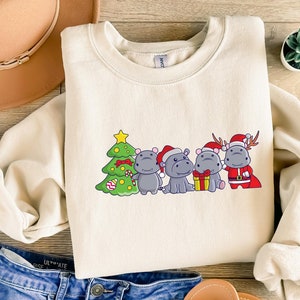 Moletom de Natal Retro Hippo: Gola Redonda Festiva para o Natal