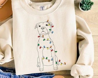 Pitbull Christmas Lights Sweatshirt: Dog Mom Holiday Crewneck