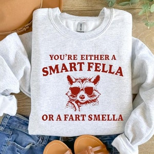Retro Cartoon Raccoon T-Shirt: Smart Fella or Fart Smella Meme