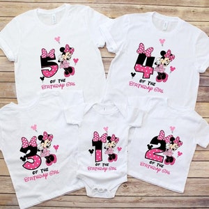 Koszulki urodzinowe dla dziewczynek Disney, koszulki rodzinne Minnie First Birthday Age, koszulka urodzinowa dla dziewczynek, koszulka urodzinowa dla rodziny Minnie, pasująca koszulka Minnie