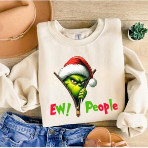 Sudadera &quot;¡Qué asco, gente!&quot;, Camiseta del Grinch con gorro de Papá Noel, Sudadera navideña, Camiseta &quot;Feliz Navidad Grinch&quot;, Camiseta navideña del Grinch, Camiseta navideña divertida