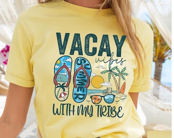 Vacay Vibes With My Tribe Shirt, Matching Vacation Shirts, Family Trip Outfit, Beach Trip Crew Tee, Girls Trip Shirt, Summer Travel Top