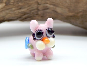 Baby Bunny Rabbit Lampwork Bead-Lampwork Focal-Cute Pink Bunny-Miniatures-Fairy Garden-Cute Kawaii-Women Gift Idea-Friendship-Artisan Glass