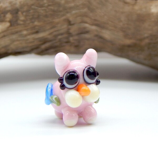 Baby Bunny Rabbit Lampwork Bead-Lampwork Focal-Cute Pink Bunny-Miniatures-Fairy Garden-Cute Kawaii-Women Gift Idea-Friendship-Artisan Glass