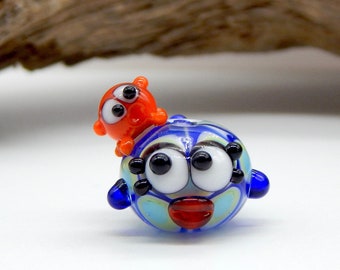 Fish and Octopus Lampwork Bead-Lampwork Focal-Cute Octopus-Funny Fish-Sea Life-Big Eye Kawaii-Women Gift Idea-Friendship-Artisan LampworkSRA