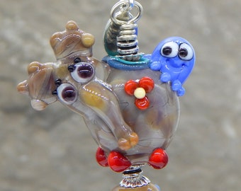 Squeedle and Elephant Lampwork Charm-Cute Charm Gift-Women Gift-Teen Gift-Friendship Gift-Quirky Gift-Animal Charm Gift-One of a Kind Gift