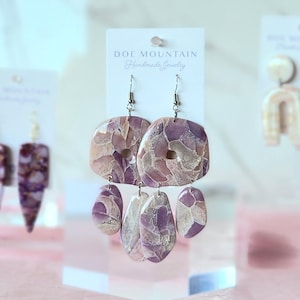 One of a kind purple statement dangle earrings