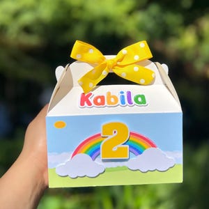 Rainbow Theme Party, rainbow birthday, rainbow party, rainbow, colorful bday, bow favor box, yellow theme