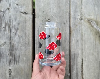 Akatsuki Glass Cup Anime Tumbler 16oz 20oz Custom Glass Cup Anime Inspired Glass Cup with Lid