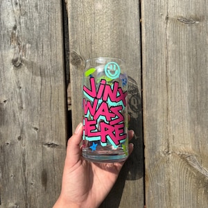 Jinx Graffiti Arcane Glass Cup 20oz Trendy League of Legends Champion Inspired Glass Cup Custom Video Game Character Cup