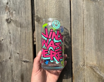 Jinx Graffiti Arcane Glass Cup 20oz Trendy League of Legends Champion Inspired Glass Cup Custom Video Game Character Cup
