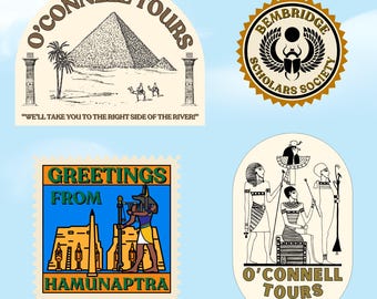 The Mummy Stickers OConnell Tours 4-Pack of The Mummy 1999 Inspired Sticker Egypt Inspired Waterproof Sticker Bundle For Movie Lovers