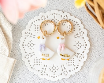 Etiqueta para ganso - Etiqueta de identificación para mascotas con forma de ganso de primavera y lazo