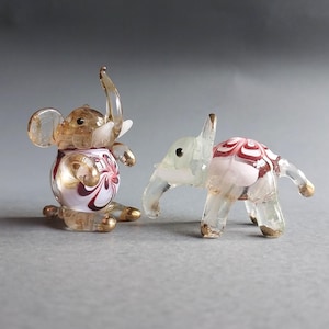 Blown Glass Elephant Figurine: Miniature Animal Sculpture, Gold Trim